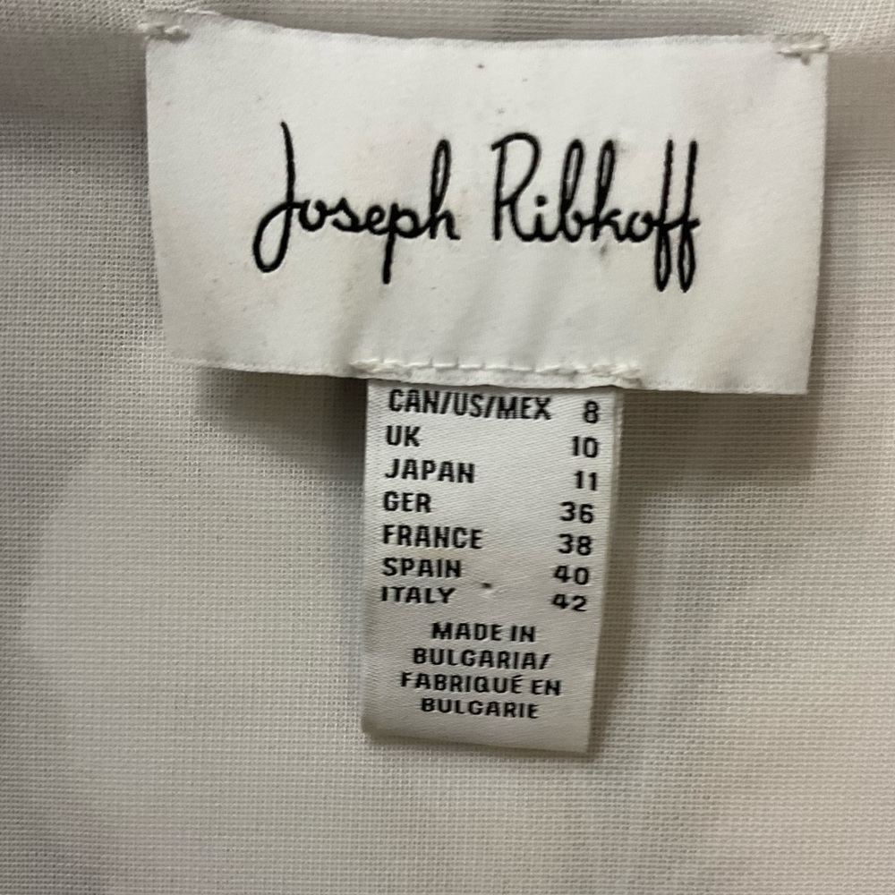 Joseph RIBKOFF tropical  print dress , size 8 t , gathering at side A+
